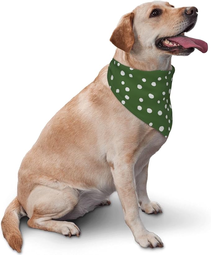 Sage Green Dog Bandana,Adjustable Triangle Bibs Dogs Scarf,Puppy Neckerchief Dog Cat Bib for Spring Summer (Green Polka Dots)
