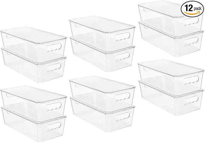 Vtopmart 12pcs Clear Stackable Storage Bins with Lids | BPA-free food-grade PET, Stackable with Lids Included, Easy to Move, For Fridge Freezer Pantry Cabinet Kitchen Organization