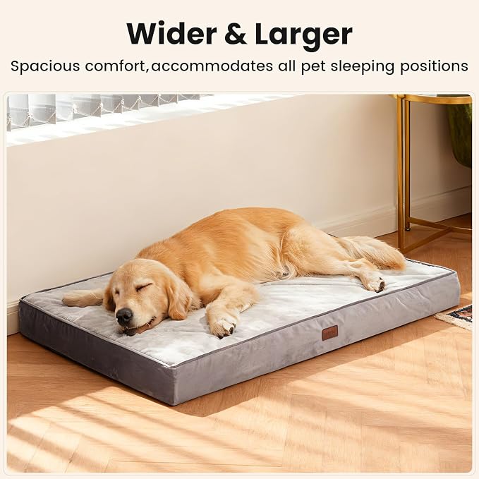 OhGeni Orthopedic Waterproof Large Dog Bed, Memory Foam, 44 inch(Gray) | Machine-Washable Removable Cover in Easy-Clean Fabric, Reversible Memory Foam & Easy-Carry Handle, Wider and Larger