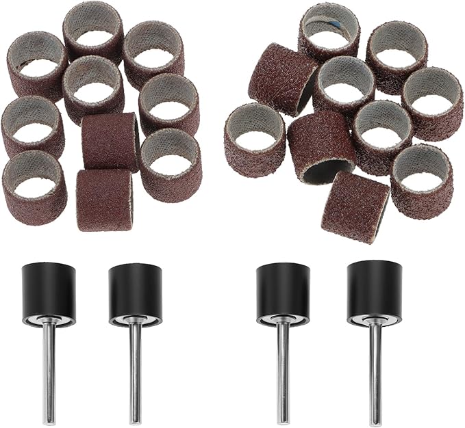QWORK Pet Nail Grinder Replacement Kit - 20 Sanding Bands (60 & 100 Grit) & 2 Grinding Drums for Dog Claw Care - 0.5 Inch Grooming Tool Accessory for Trimming & Smoothing