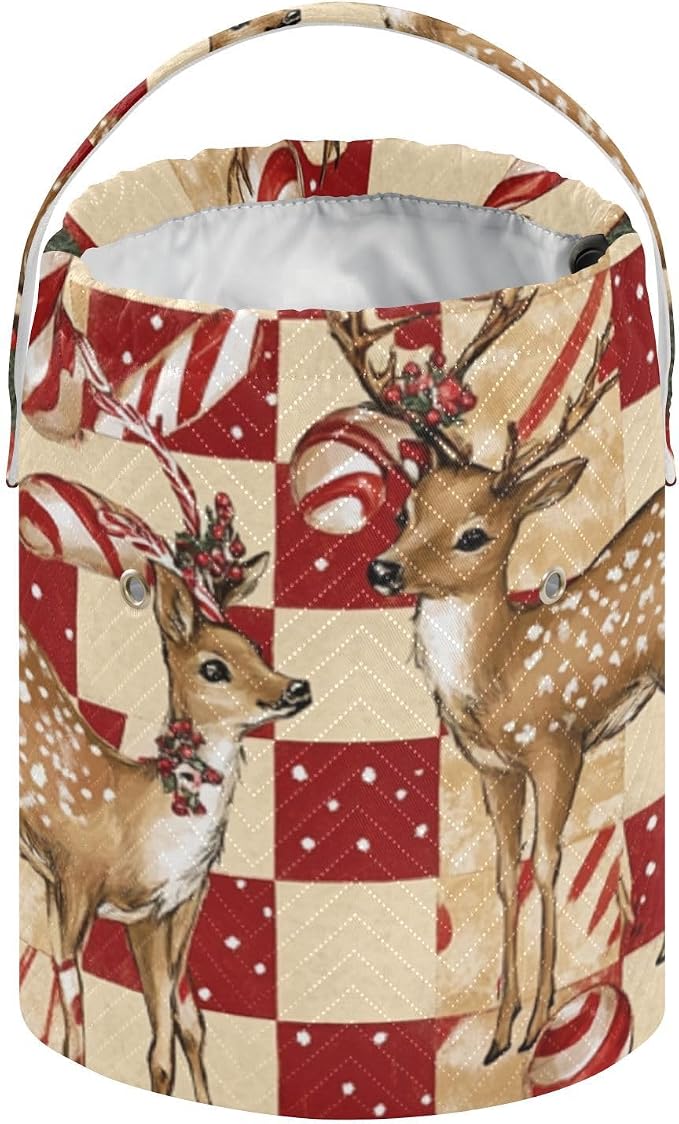 Tatenale Crochet Bag Yarn Bag Knitting Project Bag with Pockets and Handle Portable Yarn Storage Organizer Tangle Free 8.3x11 InchChristmas Deers Checkered Red Candy Canes41