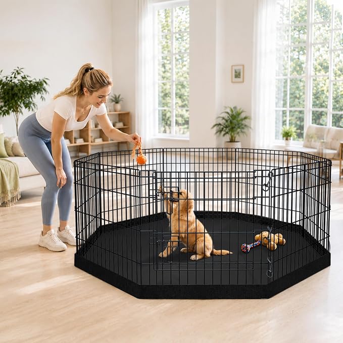 PETIME Foldable Metal Dog Exercise Pen/Pet Puppy Playpen Kennels Yard Fence Indoor/Outdoor 8 Panel 24" W x 24" H with Bottom Pad