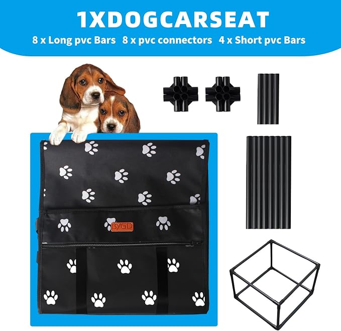 BYGD Pet Dog Booster Seat, Stable Suitable for Small and Medium Pets | Small Dog Car Seat,with 12 PVC Upgraded Support Tubes and Clip-On Safety Leash, Breathable, Foldable Pet Car Portable Basket