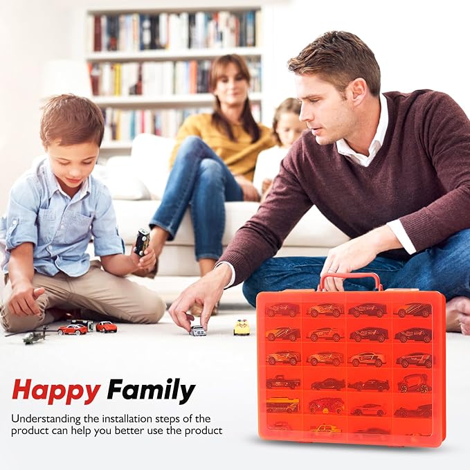 Toy Storage Organizer Case for Hot Wheels Car, for Matchbox Cars, for Mini Toys, for Small Dolls. Carrying Box Container Carrier with 24 Compartments (Box Only) (Red)