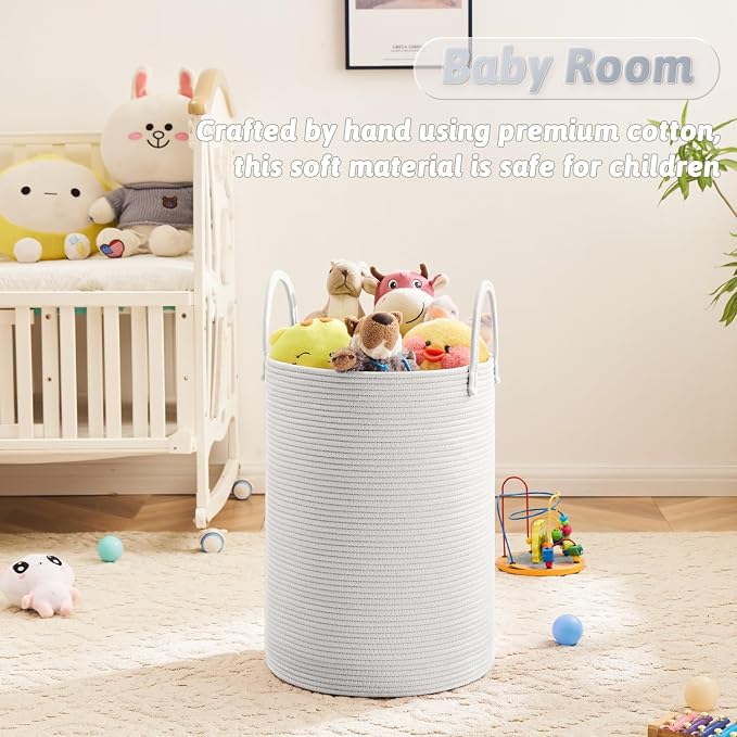 Artfeel Laundry Basket,Woven Cotton Rope Laundry Hamper,100L for Decorative Storage of Dirty Clothes,Toys and Blankets in Bathroom,Baby Room and Living Room