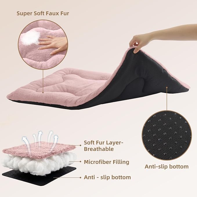 Dog Bed 22" for Metal Crate Pad, Washable Kennel Mat for Small Puppy & Cats | Soft faux rabbit fur, non-slip,machine wash/dry, plush cushioning, for crates, floors & travel, multiple sizes for all breeds
