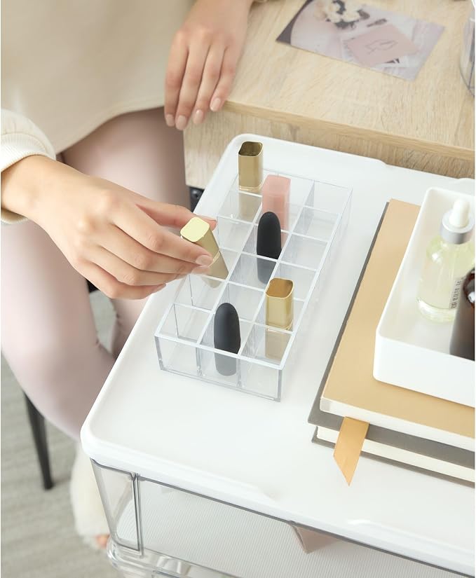 iDesign The Sarah Tanno Collection Plastic Lipstick Organizer, 8" x 4" x 2", Clear