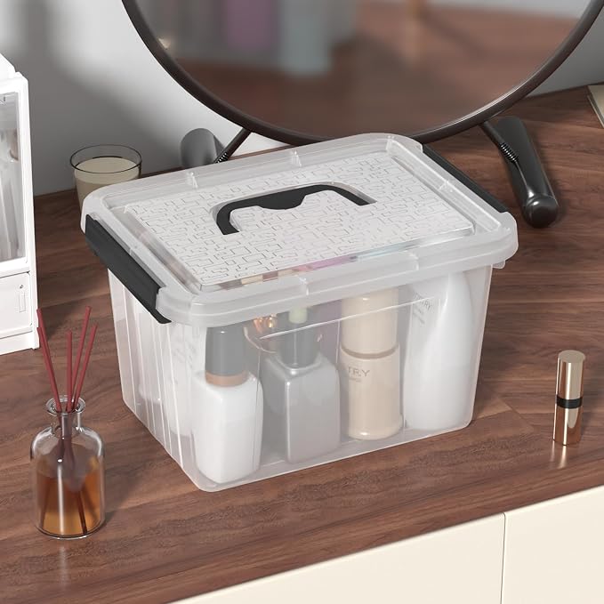 6 Quart Clear Plastic Storage Latching Boxes with Handle, 6 Packs | Small Organization Latch Tote Bin with Lids