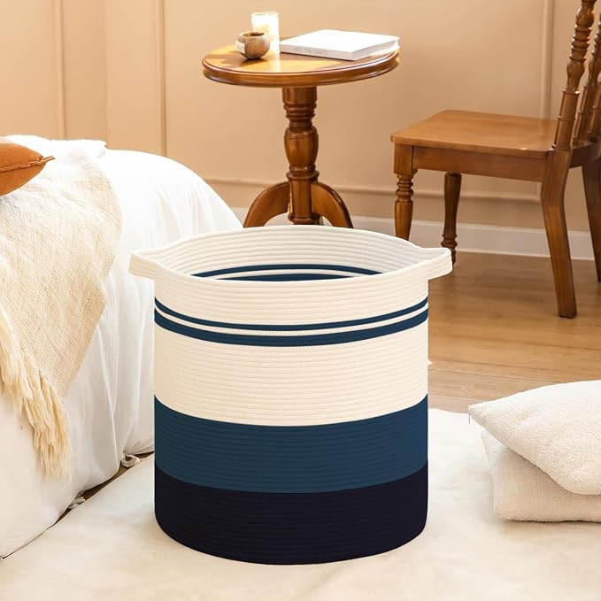 OIAHOMY 80L Laundry Baskets Hamper with Handles,Decorative Basket for Living room,Woven Storage Basket for Toys Bin,Pillows, Blankets,Clothes-20x18in-Gradient Blue | Tall Dirty Clothes Hamper with Handle,Blanket Basket,Decorative Basket for Living Room...