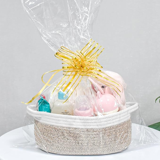ABenkle Small Basket with Handles, Boho Decorative Rope Woven Dog Cat Toy Storage Bin Shelf Storage Organizer, Easter Christmas Gift Basket, 12"x8"x5", Mixed Brown