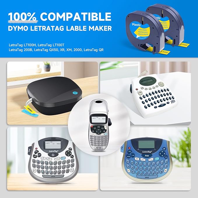 Replace for Dymo Label Maker Letratag Tape Refills 91332 91333 91334 91335 LT Plastic Cassette,1/2 Inch X 13Feet,5pack