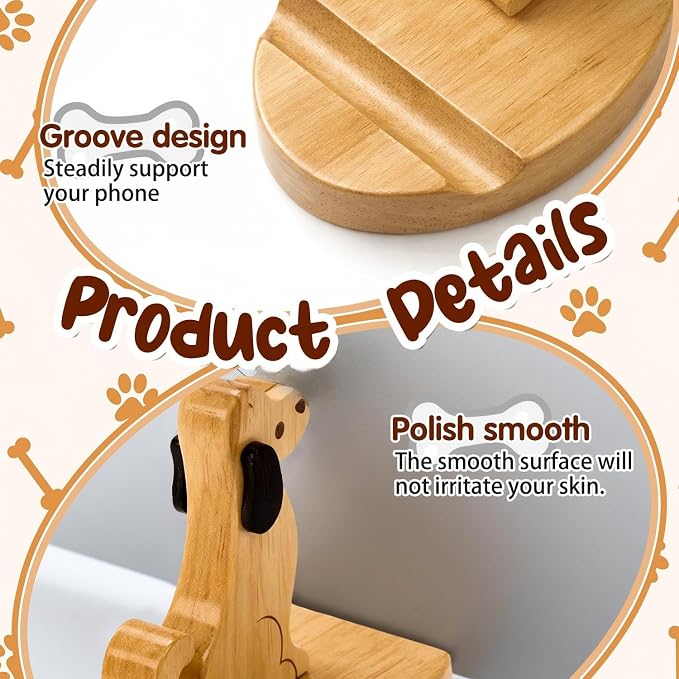 Xuhal 2 Pack Cute Dog Phone Stand for Desk, Wooden Animal Phone Holder, Novelty Cellphone Stand Cute Wooden Desk Smartphone Ornament, Gift for Dog Lovers Women Office Home Kitchen