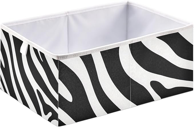 Black and White Zebra Print Cube Storage Bins Collapsible Fabric Storage Baskets Large Clothes Organizer Box for Bedroom Living Room Study Room 11×11×11 In