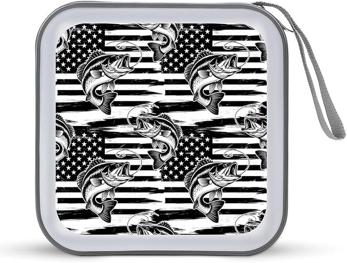 Portable Hard Shell DVD Storage Black And White American Flag Camo Fish, 40-Disc Binder with Carry Strap, Protective Case for Movies Music Travel