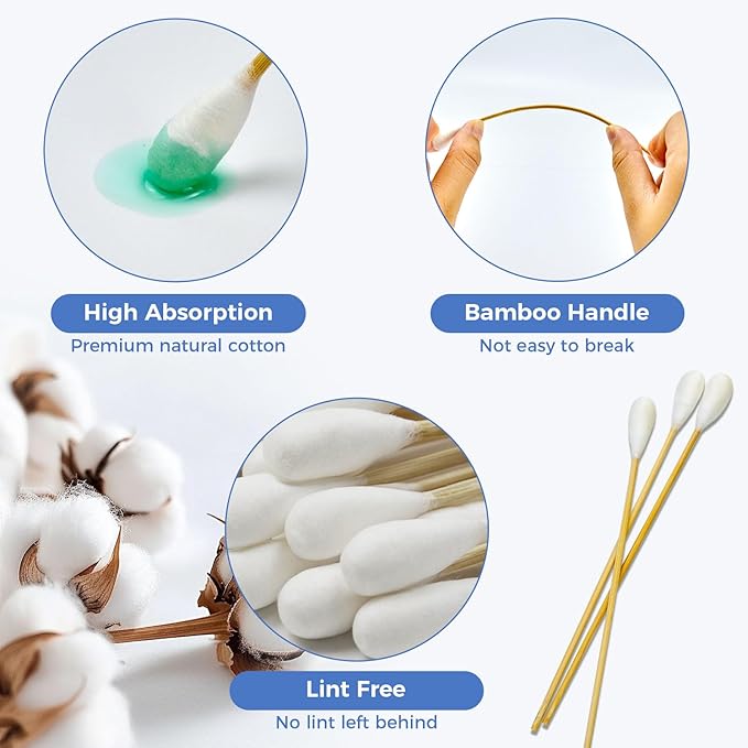 GOLD HONEY 6 Inch Large Cotton Swabs, 100PCS Dog Ear Swabs with Bamboo Handle for Dogs, Pet-Specific, Gentle Design, Lint-Free, Pet Cotton Stick Ear Cleaning