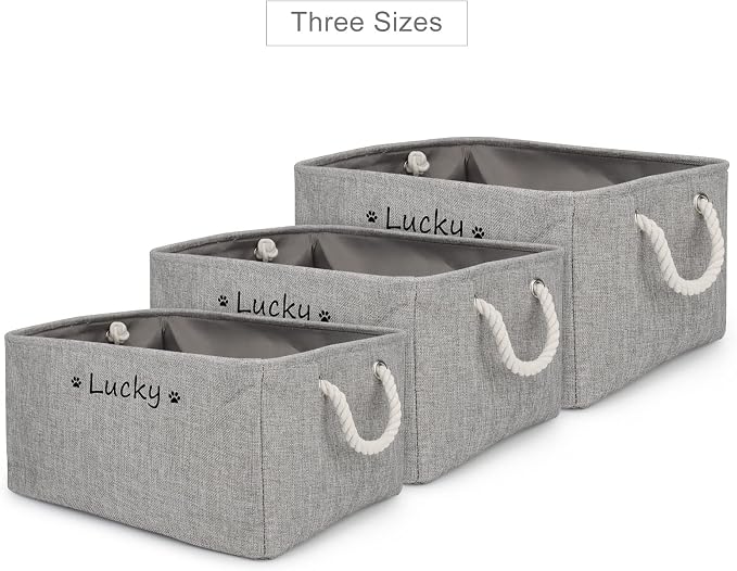 Personalized Dog Toy Storage Basket Bin, Customized Pet's Name Storage, Collapsible Organizer Box for Dog Toys, Clothing, Apparel & Accessories (Grey, L)