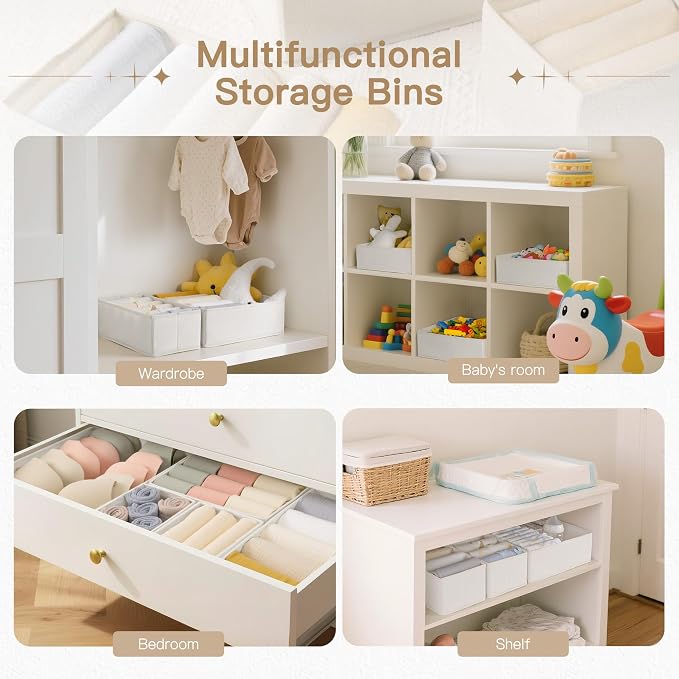 Drawer Organizer Clothes, 14 Pack Dresser Organizer for Baby Clothes, Underwear, Sock- Foldable Closet Organization and Storage Dividers Bins for Nursery, Bedroom and Dorm (White)