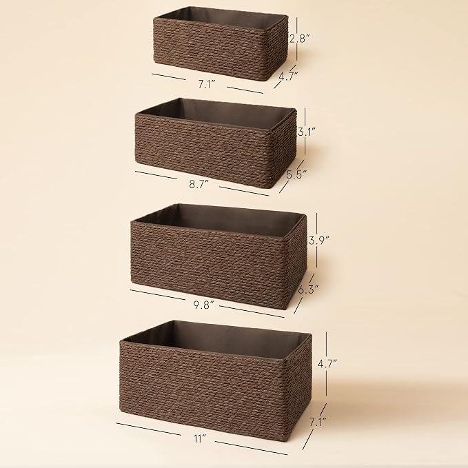 LA JOLIE MUSE Bathroom Basket Organizers, Paper Rope Storage, Brown 4 Pack
