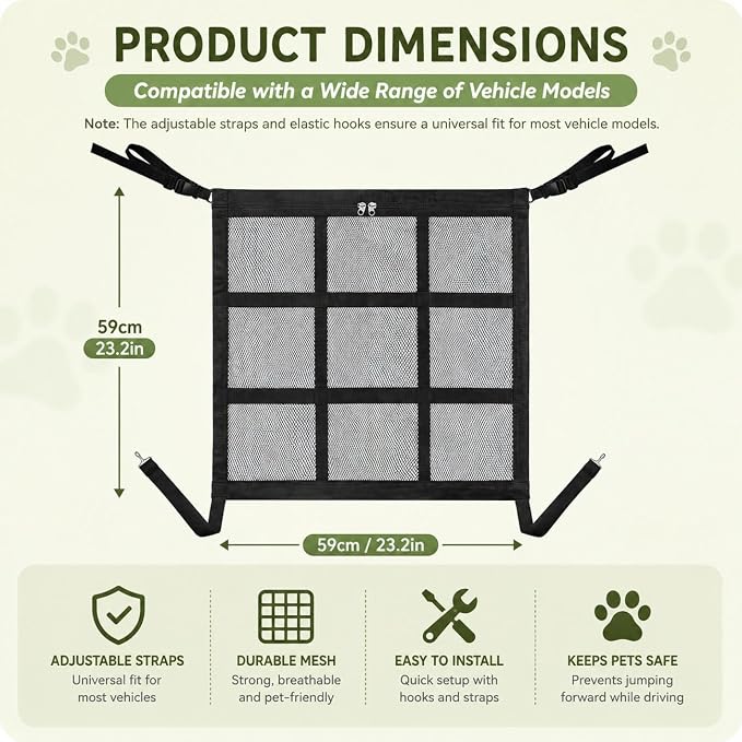 Dog Car Barrier for VW Caddy 2003-2020, Dog Barrier Adjustable Mesh Divider with Zipper Backseat Pet Net Breathable Safety Partition for Travel