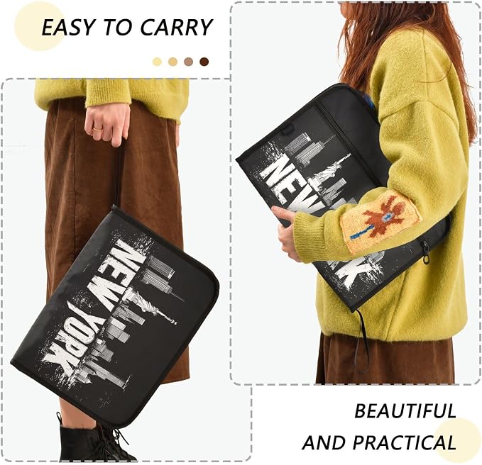 13 Pocket Zipper Expanding File Folder A4 New York City | Accordion File Organizer with Front Pouch A4 Letter Size Portable Folders for Documents Receipt School Office Supplies
