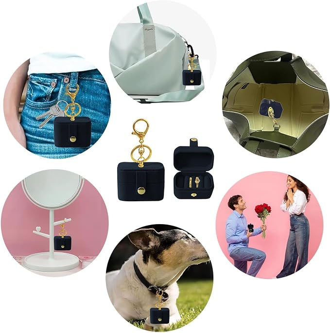 Small Wedding Ring Bearer Pillow Box for Dog Collar, Velvet Travel Mini Jewelry Holder Pouch Bridesmaid Gifts, Multi-Slots Earrings Storage Case for Women Girls, Pocket Size Necklaces Organizer(Navy)