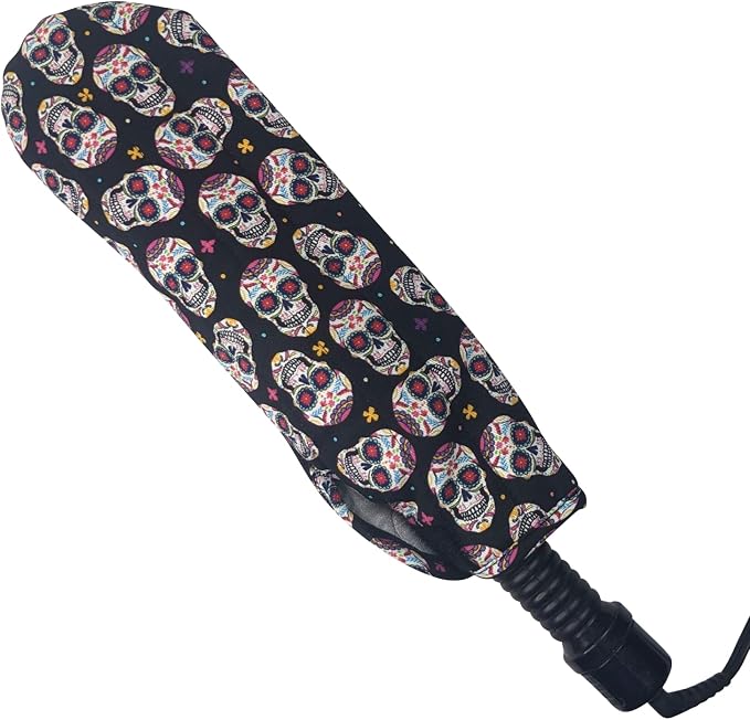 Case/Cover [Heat Resistant] for Curling Irons, Flat Irons or Straighteners, and Styling Irons, Silicone Coated Lining and Quilted Cotton Pouch for Travel, Gym, or Home [Skulls]