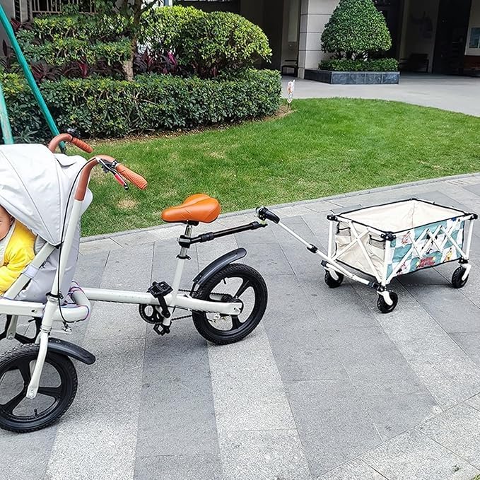 Bike Trailer Hitch for Wagon Camping Rolling Cart Collapsible Wagon with 360° Swivel Joint & Shock Absorber, Quick-Release Clamps for Folding Wagons, Pet Carts & Garden Trailers