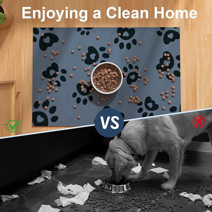 Dog Feeding Mat 16"x24", Absorbent Mat for Dog Water Bowl, Rubber Pet Food Mat, Pet Food Mats for Floor Waterproof, Pet Placemats for Food and Water, Cat Feeding Mat, Blue