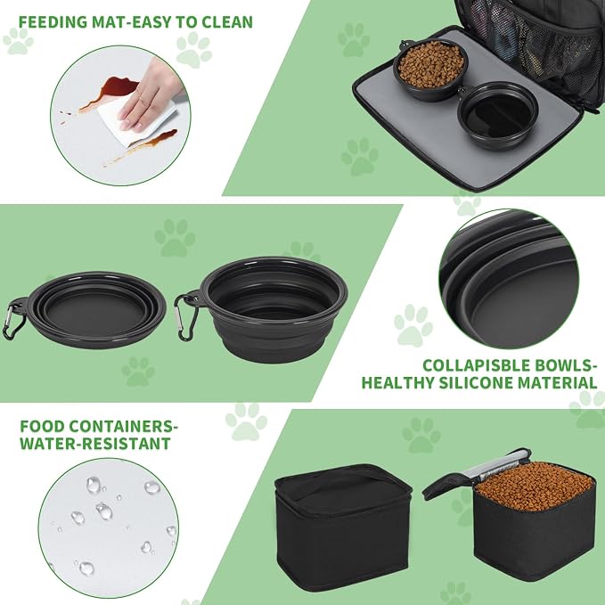 TORIBIO Large Dog Travel Bag for Supplies with Food Bowl | With 2 Food Container and Collapsible Bowls, Mat & Divider, Water-resistant, Pet Travel Kit for Weekend, Road Trips, Camping