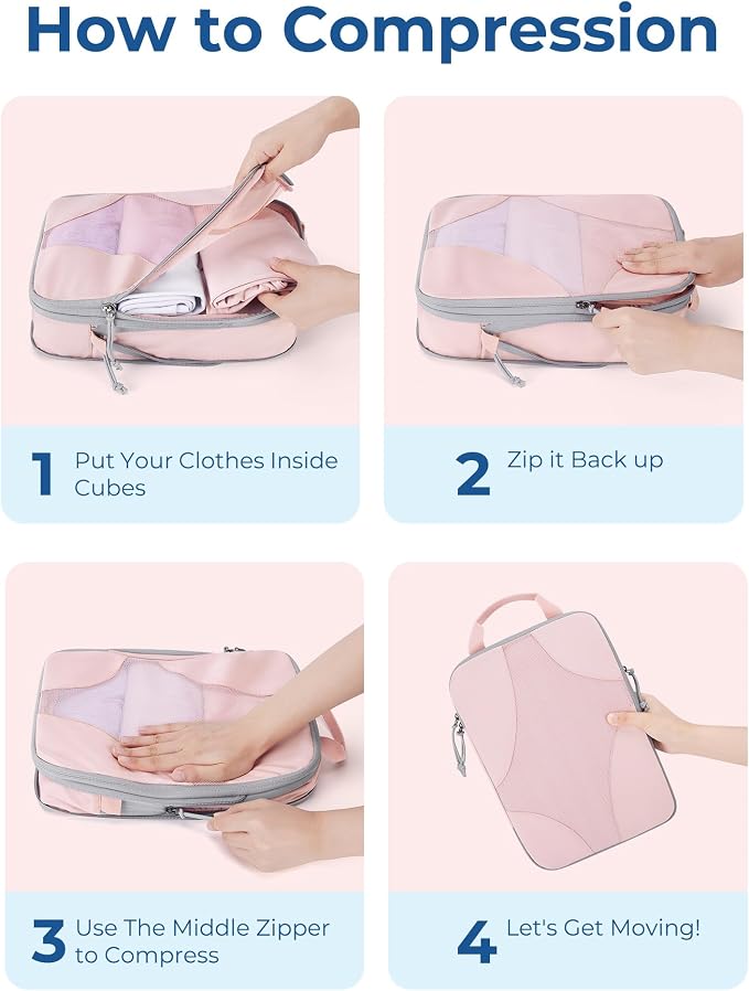 Bagsmart Compression Packing Cubes, Travel Bag Cruise Ship Essentials | Lightweight, Compressible Suitcase Organizer Set fit Standard Carry-On & Checked Luggage, 6 Set, 14 Set Washable Packing Bags