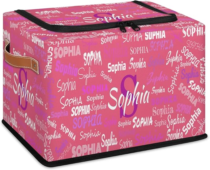 Custom Name Storage Bin with Lid Zipper, Personalized Watermelon Pink Rectangular Storage Basket with Handles for Organizing Boys Girls Toys Office Closet Shelf Baskets