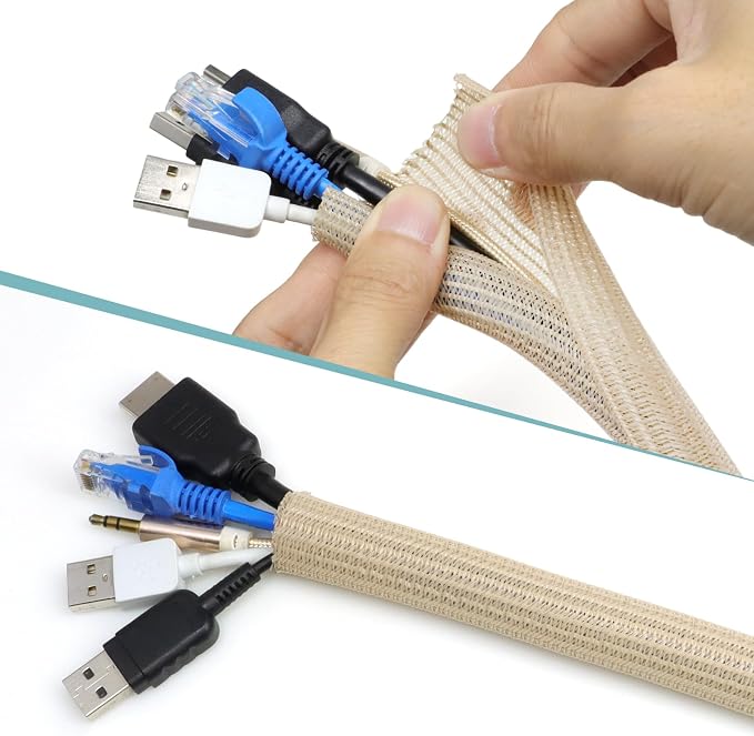 PET Braided Cable Sleeve Wire Protector Cable wrap Wire Covers for Cords Cable Sleeves Cord Management Cable Management Sleeve (10 Feet, Wood Color, 16mm(2/3 inch))