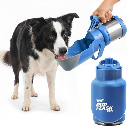 PupFlask Pro Dog Water Bottle | 30 or 50 OZ Double Wall Insulated Stainless Steel | Built-in Flip Cup Bowl | Leak Proof Cap | 24+ Hour Cold Water | Small & Large Dogs | Portable Pet Hydration Bottle