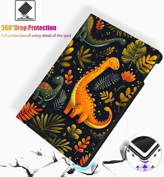 for Microsoft Surface Pro 11/10/9-13" 2024/2022 Tablet Case,Auto Wake/Sleep,Adjustable Stand Protective Cover - Cute Cartoon Dinosaur