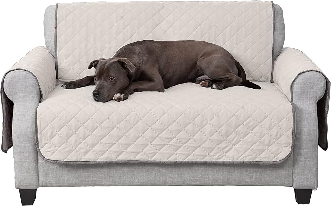 Furhaven Water-Resistant & Reversible Loveseat Cover Protector for Dogs, Cats, & Children - Two-Tone Pinsonic Quilted Living Room Furniture Cover - Gray/Mist, Loveseat