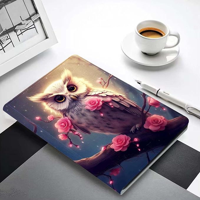 for Samsung Galaxy Tab A7 10.4" 2020 Tablet Case,Premium Leather Folio Stand Auto Wake/Sleep,Multiple Viewing Stand,Cute Owl and Flowers