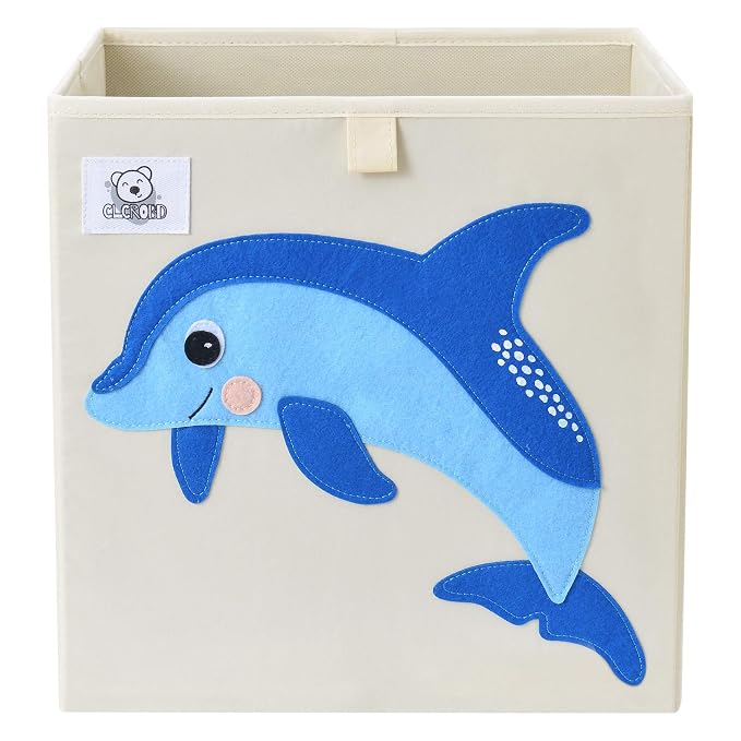 13 Inch Animal Cube Storage Bins, Foldable Fabric Kids Toy Box & Toy Chest | Kids Storage Cubes, Toy Storage Organizer Basket for Toddlers, Boys and Girls, Playroom and Nursery (Dolphine)