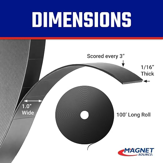 Master Magnetics ZGN40S3 Flexible Magnet Strip, Plain, No Laminate, 1/16" Thick, 1" Height, 100 Feet Scored Every 3", 1 Roll with 396-1" x 3" Pieces