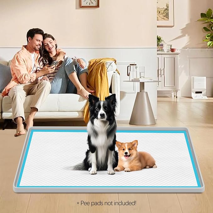 Pee Pad Holder for Dogs 24"x 17" Extra Large Silicone Puppy Pee Pad Tray | Potty Pad Holder with Raised Edge, Leak-Proof, No Spill Pet Training Pads Mat for Floor Protection, No Pee Pads