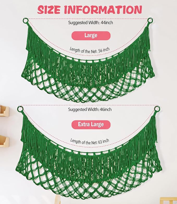 Stuffed Animal Hammock - Extra Large 63'' Long (Emerald green) | Premium Cotton Hand-knitted, Beautiful Long Tassel, Storage Hanging Organizer, Can Fit Stuffed Animals 40 Piece or More
