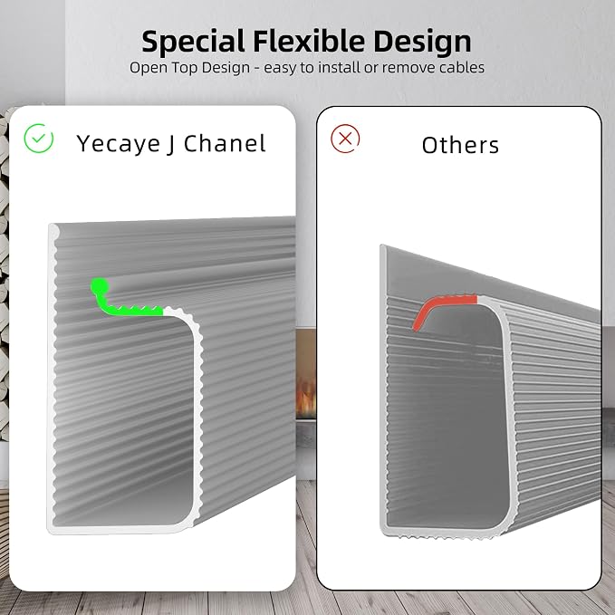YECAYE Cable Management Under Desk, 94.2 in, Cable Raceway, Grey | Easy Install Adhesive Mount Cord Hider,Cord Organizer,Wire Management,Wire Hider for Office Organization,Child & Pet Proof