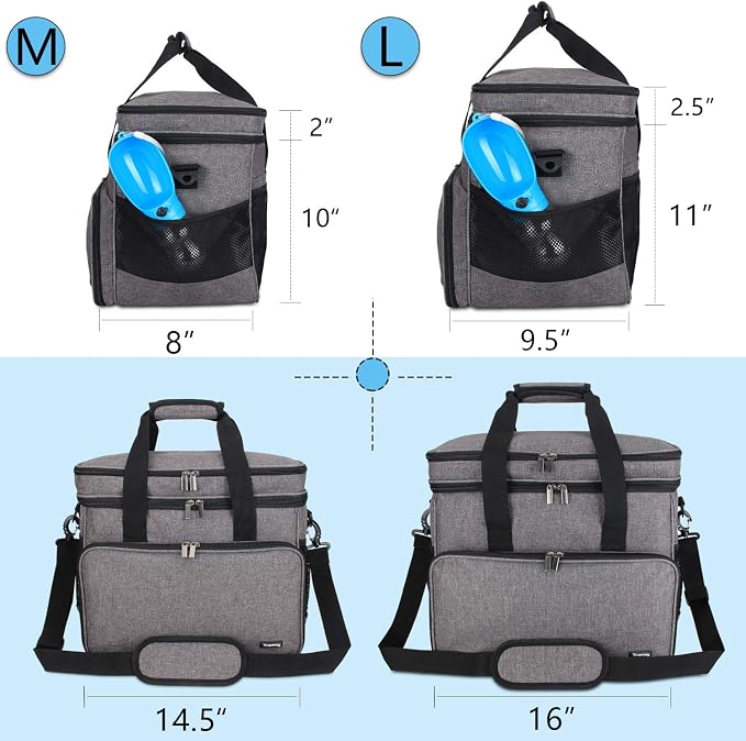 Teamoy 2 Layer Dog Travel Bag, Pet Supplies Weekend Tote Organizer, Gray | Large Dog Bag for Supplies with 2 Silicone Collapsible Bowls, 2 Food Carriers, 1 Water-Resistant Placemat