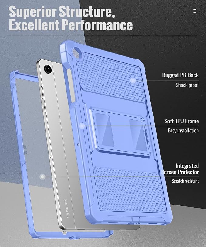 MoKo Shockproof Case Fit Samsung Galaxy Tab A11+ Plus/ A9+ 11 Inch | Full Body Rugged Stand Back Cover with Built-in Screen Protector for Galaxy Tab A11+/ A9+ Tablet, Lavender Purple