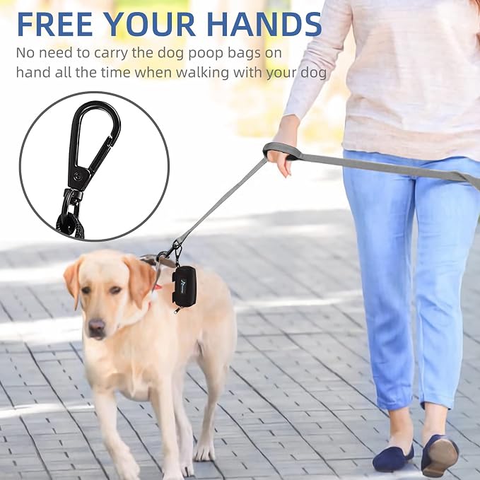 2 Pack Poop Bag Holder for Dogs and Cats Black Waste Bag Dispenser Poop Bag Pouch Dispenser with 2 Roll of Free Poop Bags for Leash Accessory Bicycle (Black, 2 Pack)