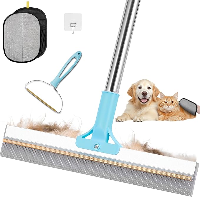 vorona Carpet Rake for Pet Hair Removal, 3 in 1 Pet Hair Removal Broom Tool with 54" Adjustable Long Handle, Reusable Dog & Cat Carpet Scraper,Pet Hair Remover for Rugs, Mats, Curtains, Couch