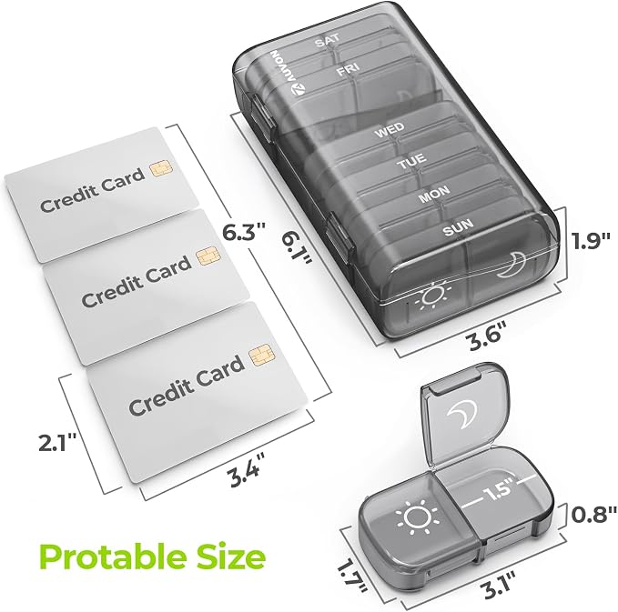 AUVON XL Weekly Pill Organizer 2 Times a Day, Pill Box 7 Day with One-Side Large Openings for Easy to Use, Gray AM PM Pill Case for Medication, Vitamins, Fish Oils, Supplements | AM PM Pill Case, XL Pill Box 7 Day, Travel Medication Organizer for Medic...