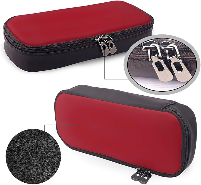 Leather Pen Case with Zipper - Aesthetic Pen Holder Amaranth red Pencil Case for Women & Men - Handcrafted Pencil Bag Multi-Functional Travel Cosmetic Case for Work Office Tool Pouch