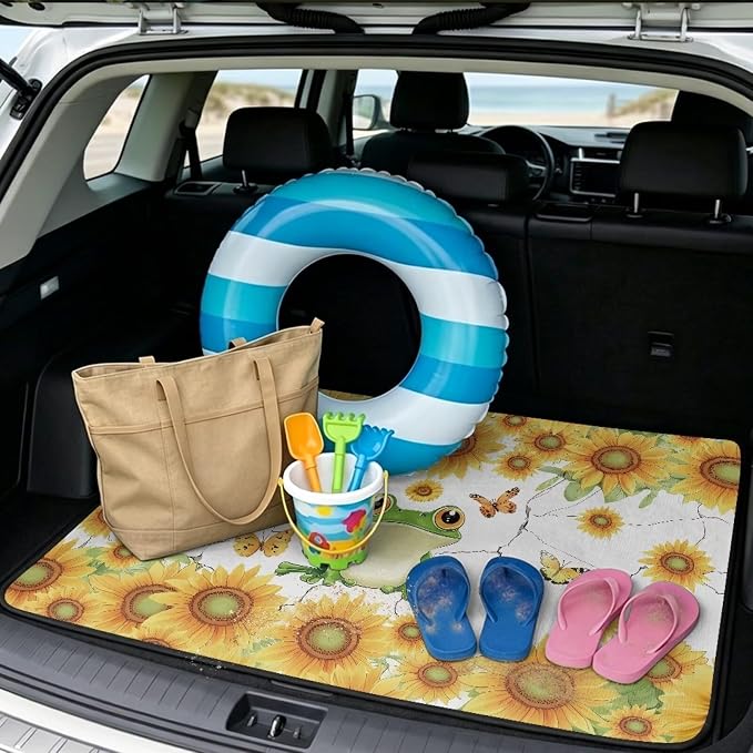 Sunflower Frog Car Trunk Mat Universal Size 29" x 39", All Weather Cargo Mat Protector for SUVs, Trucks, Vans Non Slip Cargo Liner Cover Auto Accessories Decor