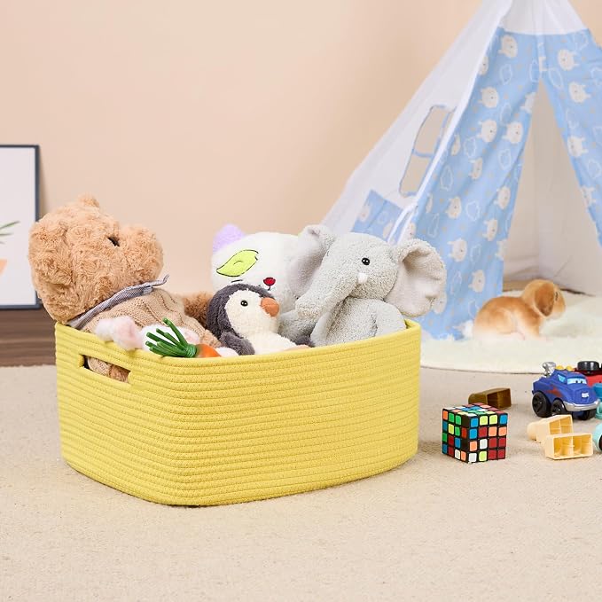 MiniArk Large Storage Baskets for Shelves, 17 x 13 x 7.5” Closet Organizers Bins for Clothes Blanket Towels, Baby Nursery, Toy Baskets Box, Woven Rope Baskets, 3 Packs Yellow