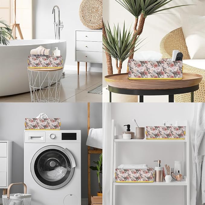 Rose Paris Tower Letter Bathroom Storage Basket, Foldable with Handle Open Countertop Paper Towel Decorative Box, Toilet Tank Top Shelf Baskets for Home Closet Bedroom Living Room Office